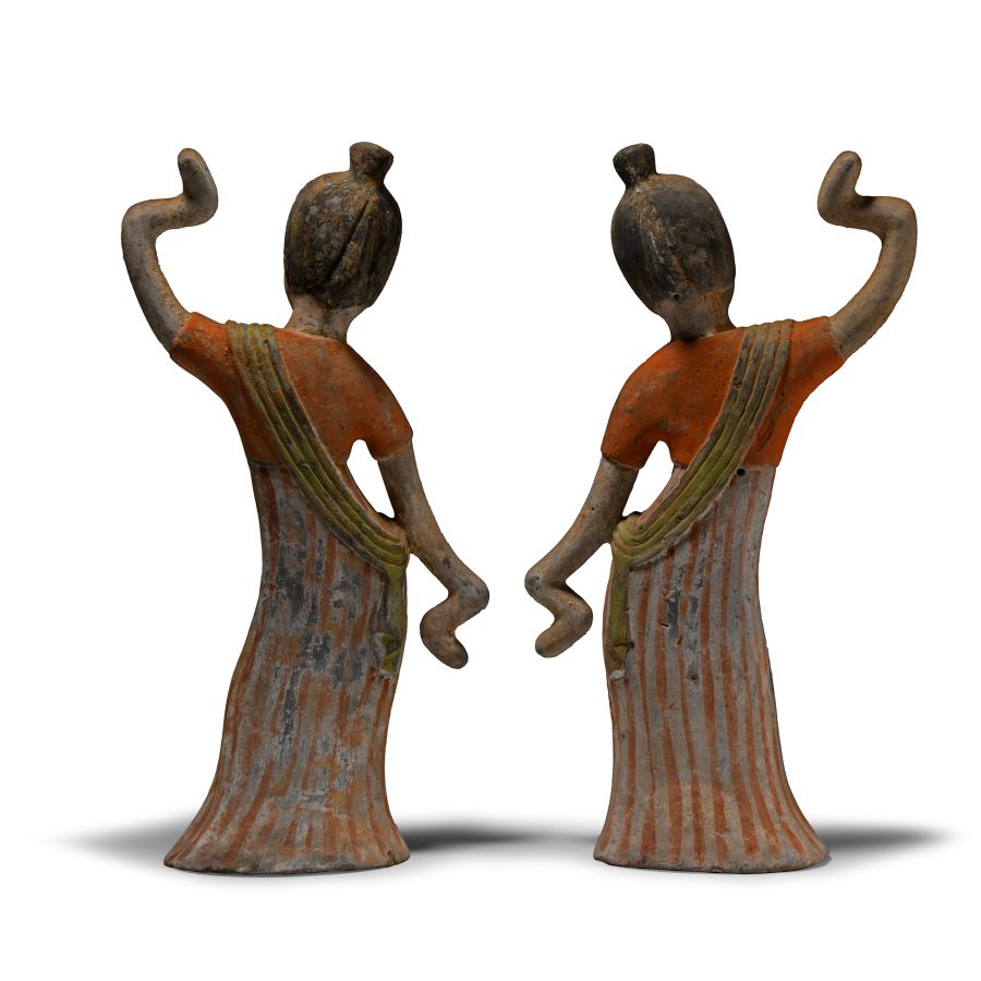 Chinese Tang Painted Dancing Ladies Pair