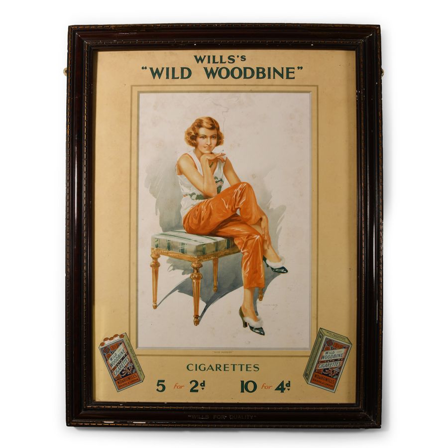 Willis Woodbines Advertisment in Original Frame with Cigarettes