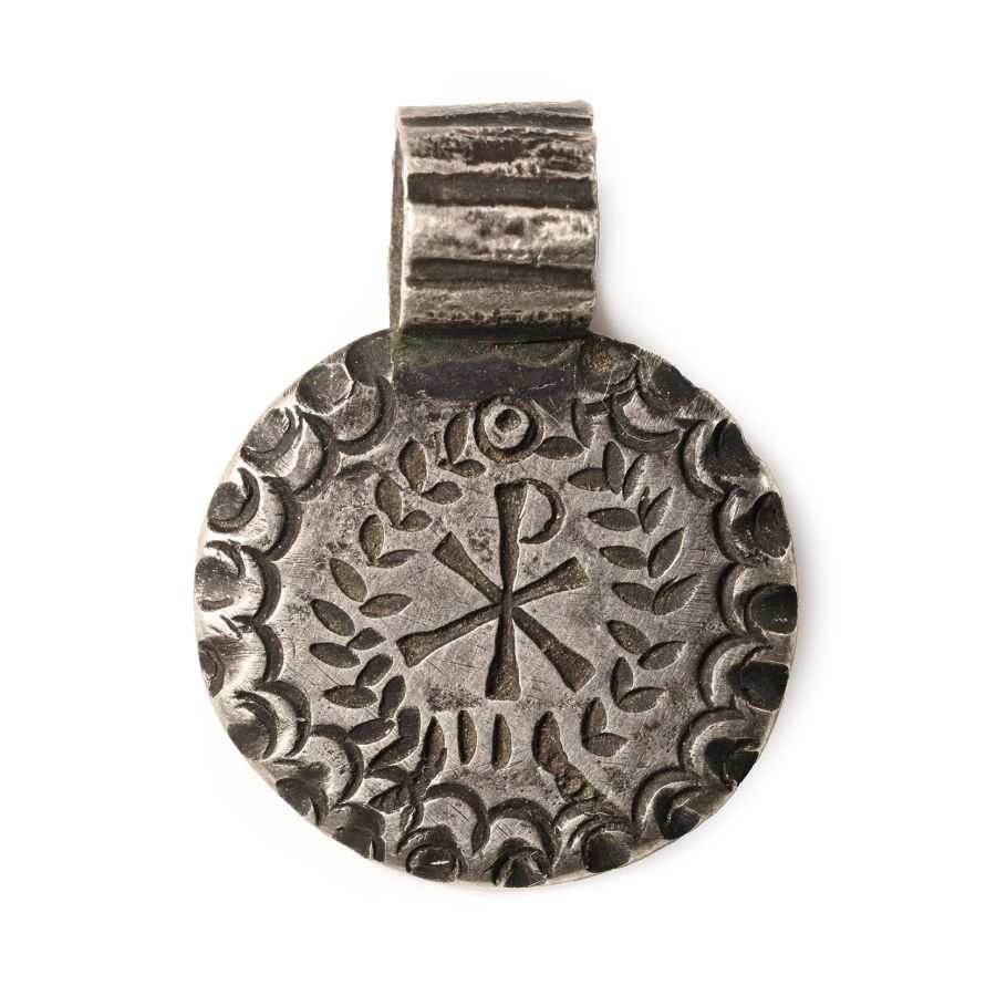 Post Medieval Silver Pendant with Chi Rho in Wreath