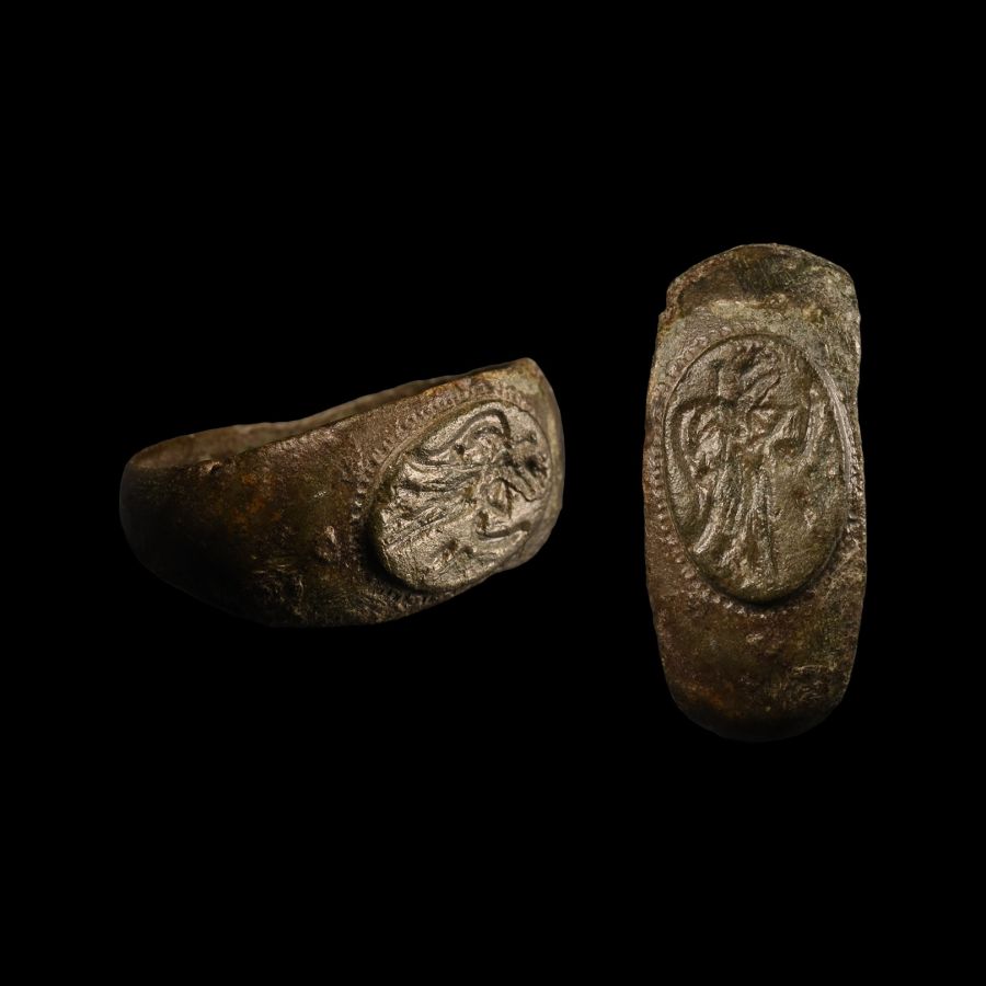 Roman Bronze Signet Ring with Victory