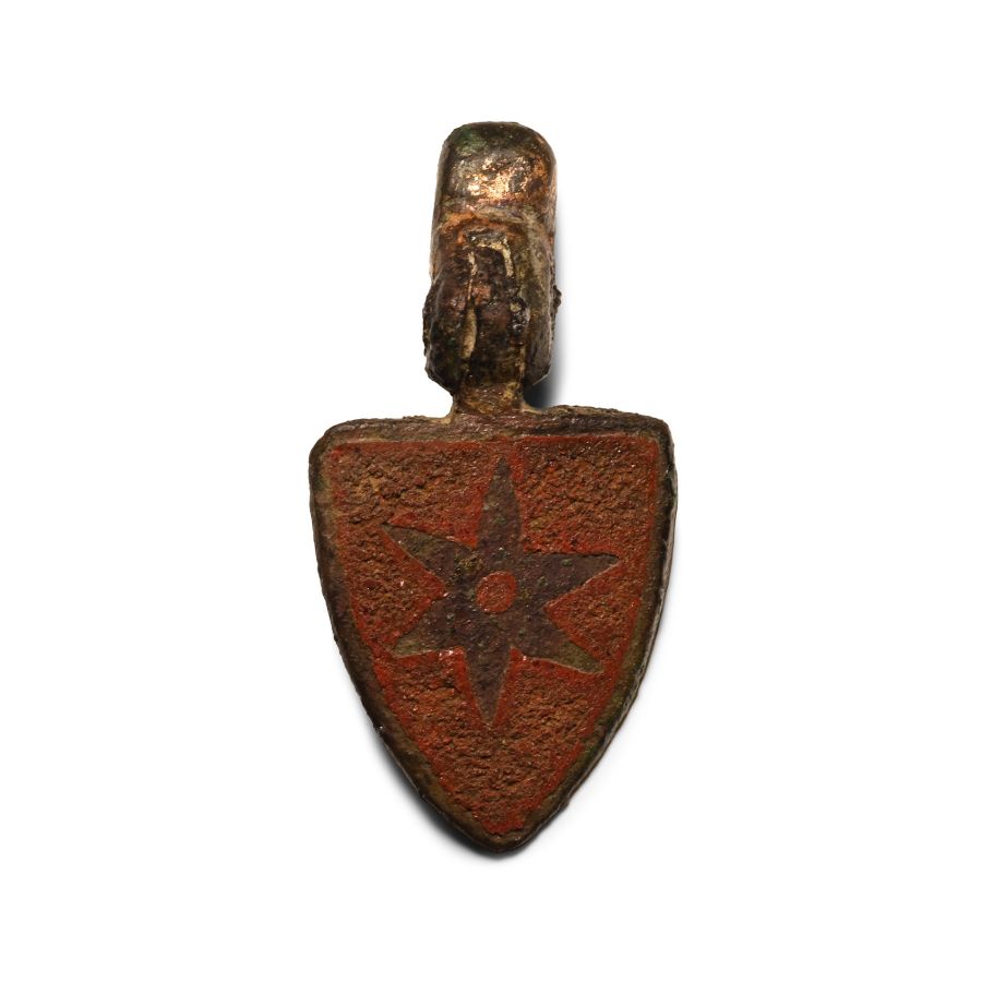 Medieval Knight's Enamelled Gilt Bronze Heraldic Horse Harness Pendant with Star