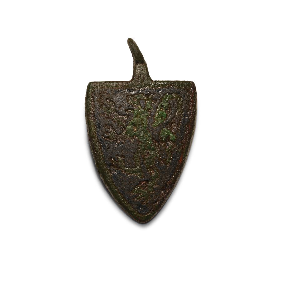 Medieval Knight's Enamelled Bronze '1st Baron Roger de Montalt' Heraldic Horse Harness Pendant with Lion Rampant