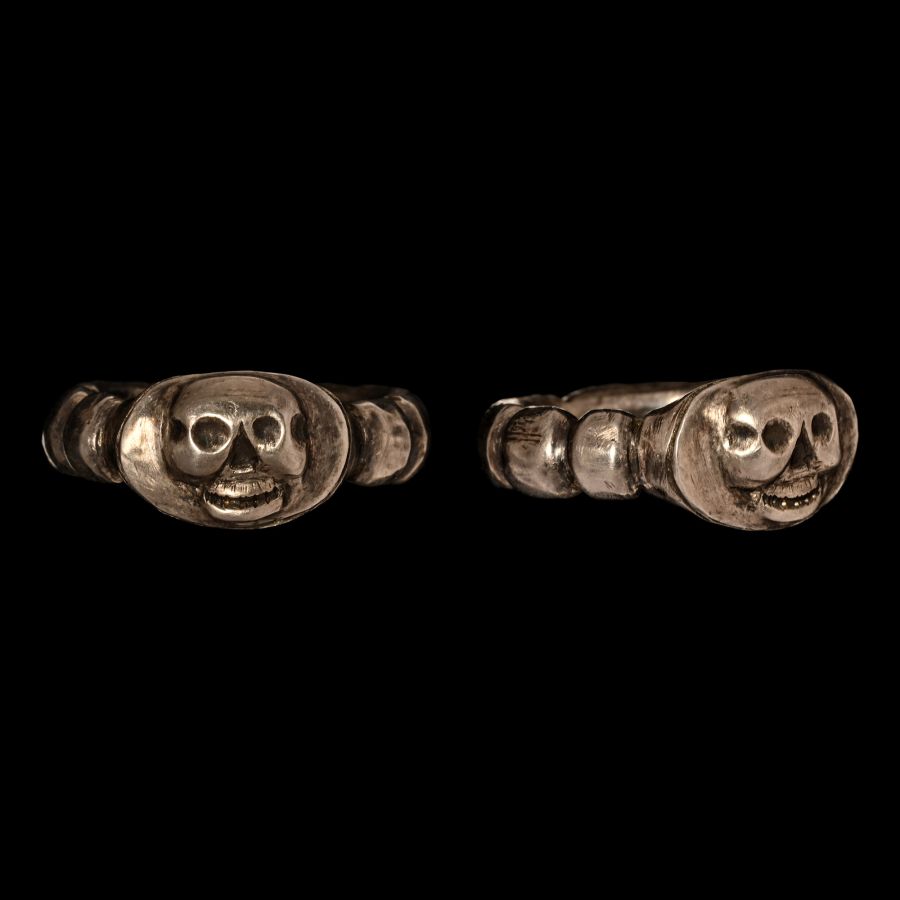 Georgian Silver Memento Mori Skull Ring with Monogram