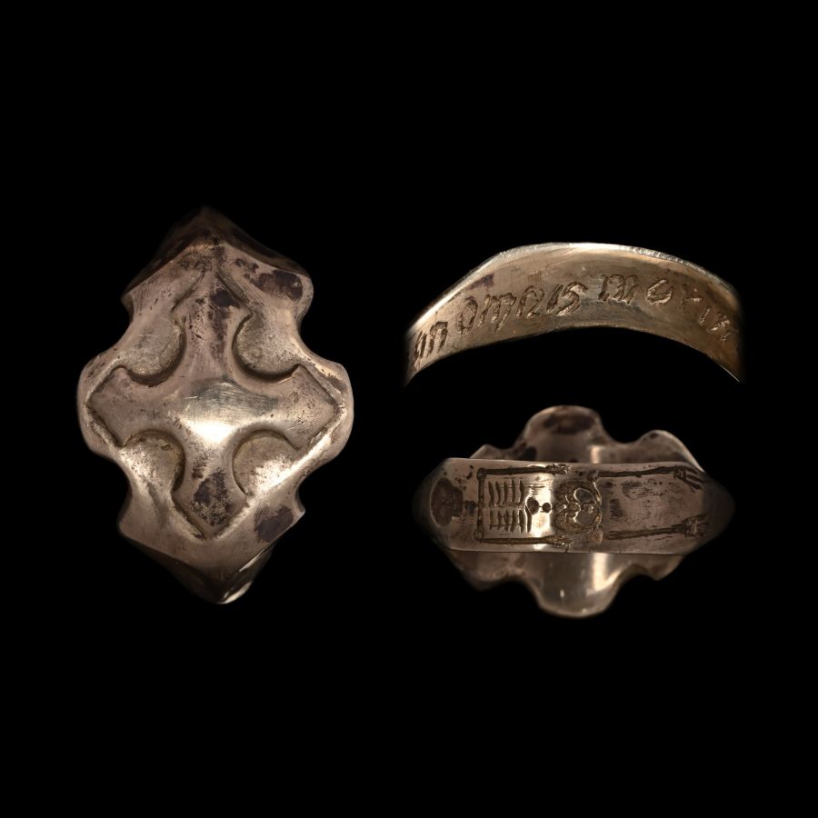 Georgian Silver 'Not All of me Will Die' Memento Mori Ring with Skeleton on Hoop