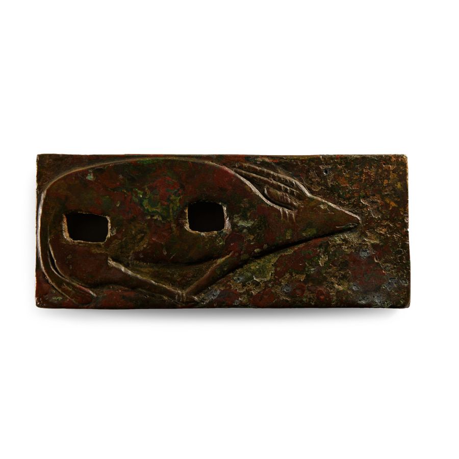 Egyptian Bronze Base with Ibex and Hieroglyphs