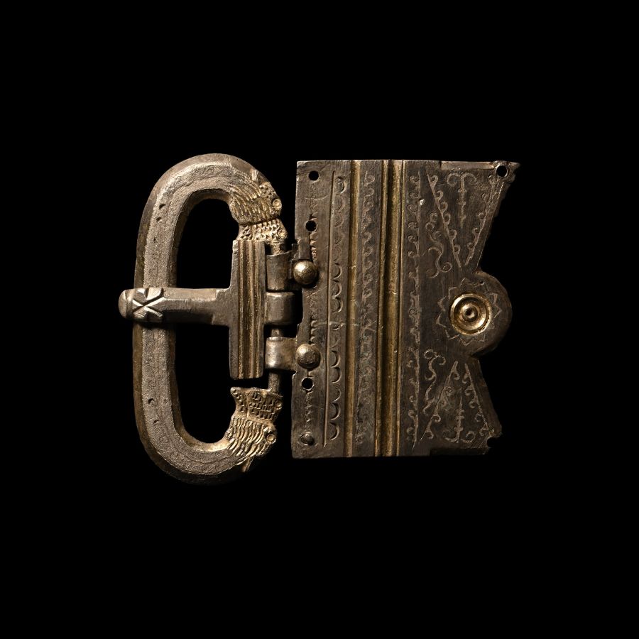 Late Roman Gilt Silver Buckle with Dragon Heads