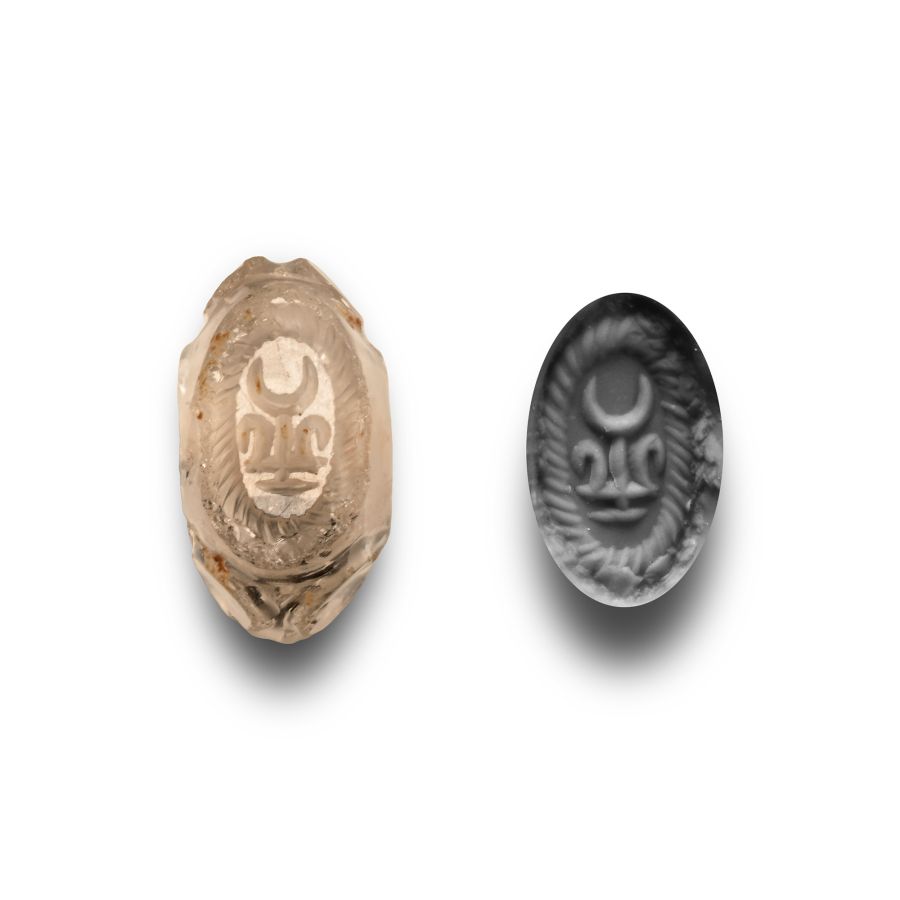 Sassanian Rock Crystal Stamp Seal with Motifs