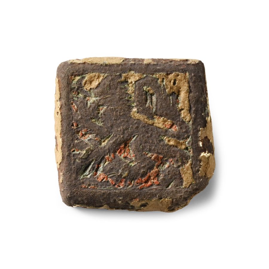 Medieval Enamelled Gilt Bronze Heraldic Stud with Lion