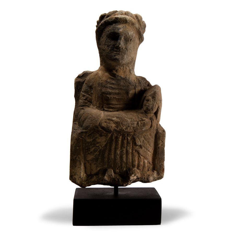 Cypriot Stone Goddess and Child Statue
