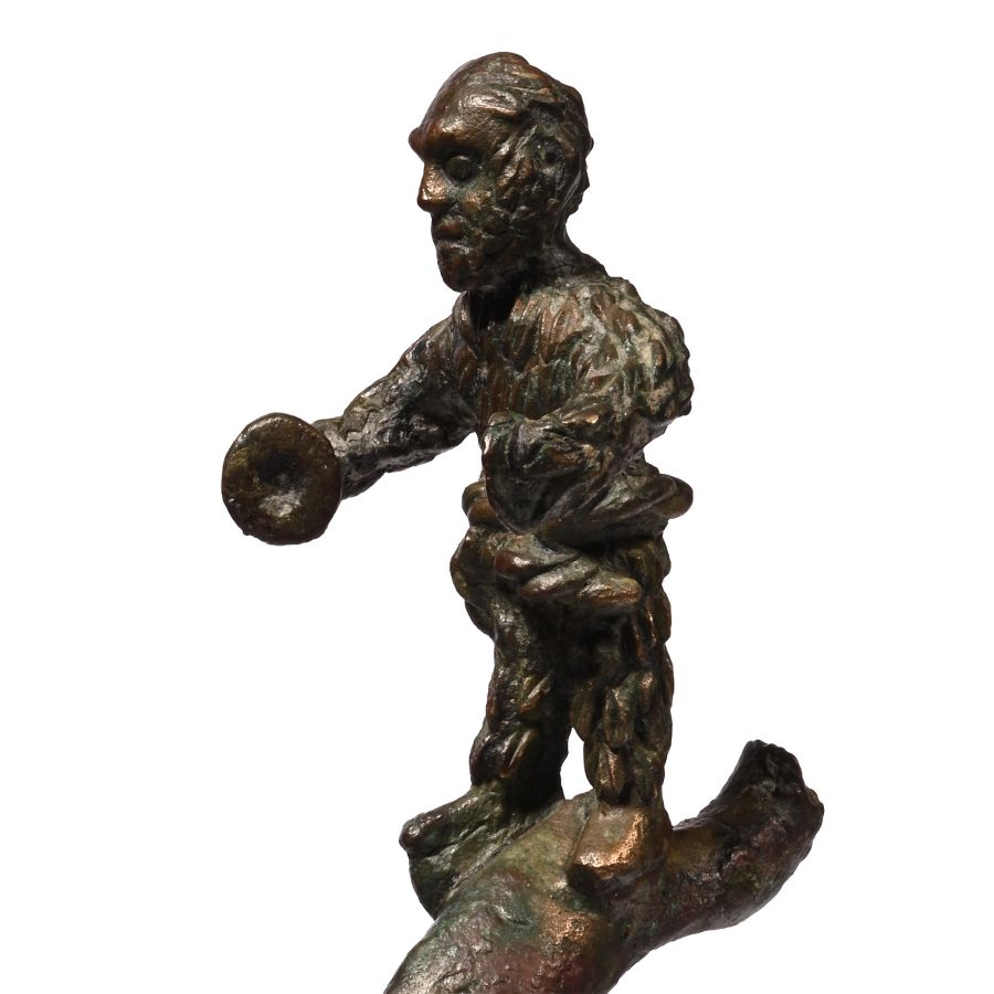 Roman Bronze Grotesque Silenus on Dolphin Handle