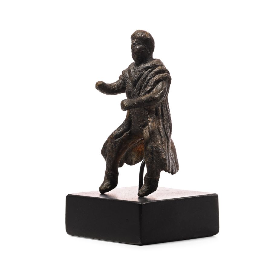 Roman Bronze Cavalryman Statuette with Paenula