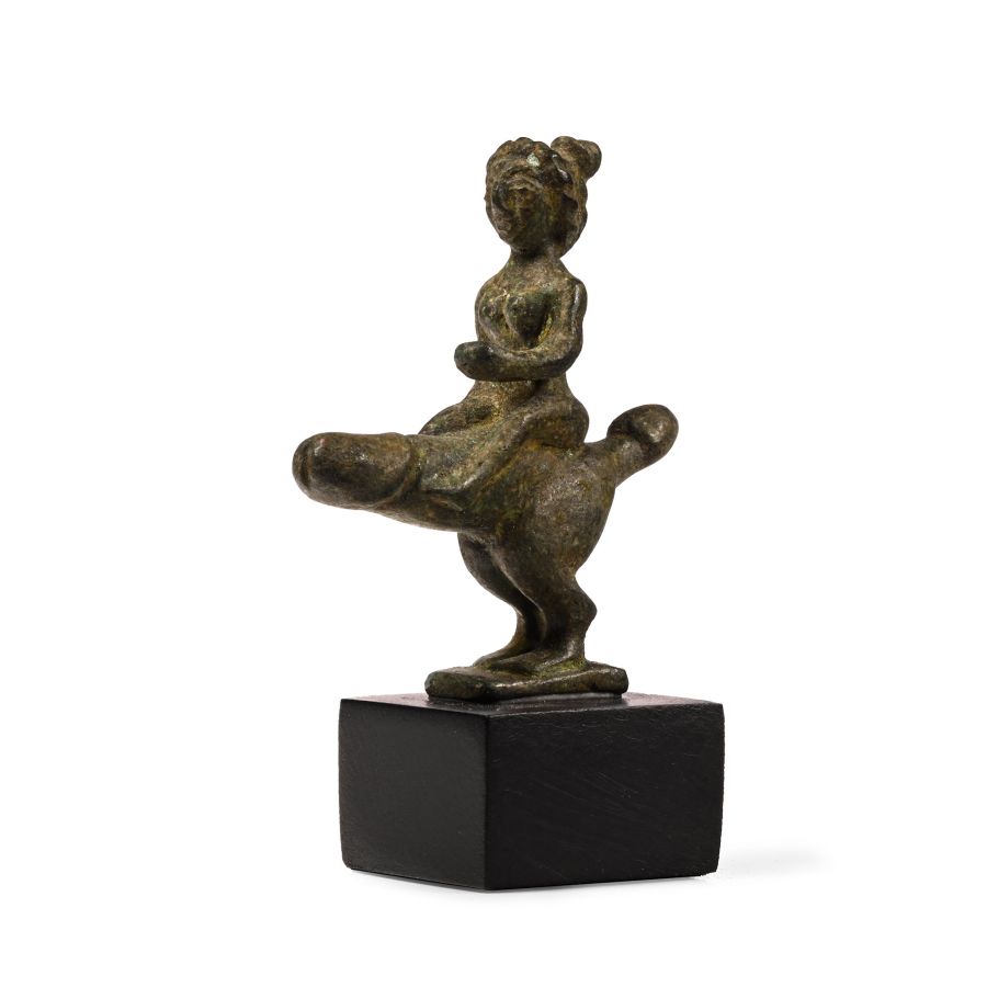 Roman Bronze Nymph Riding a Phallus