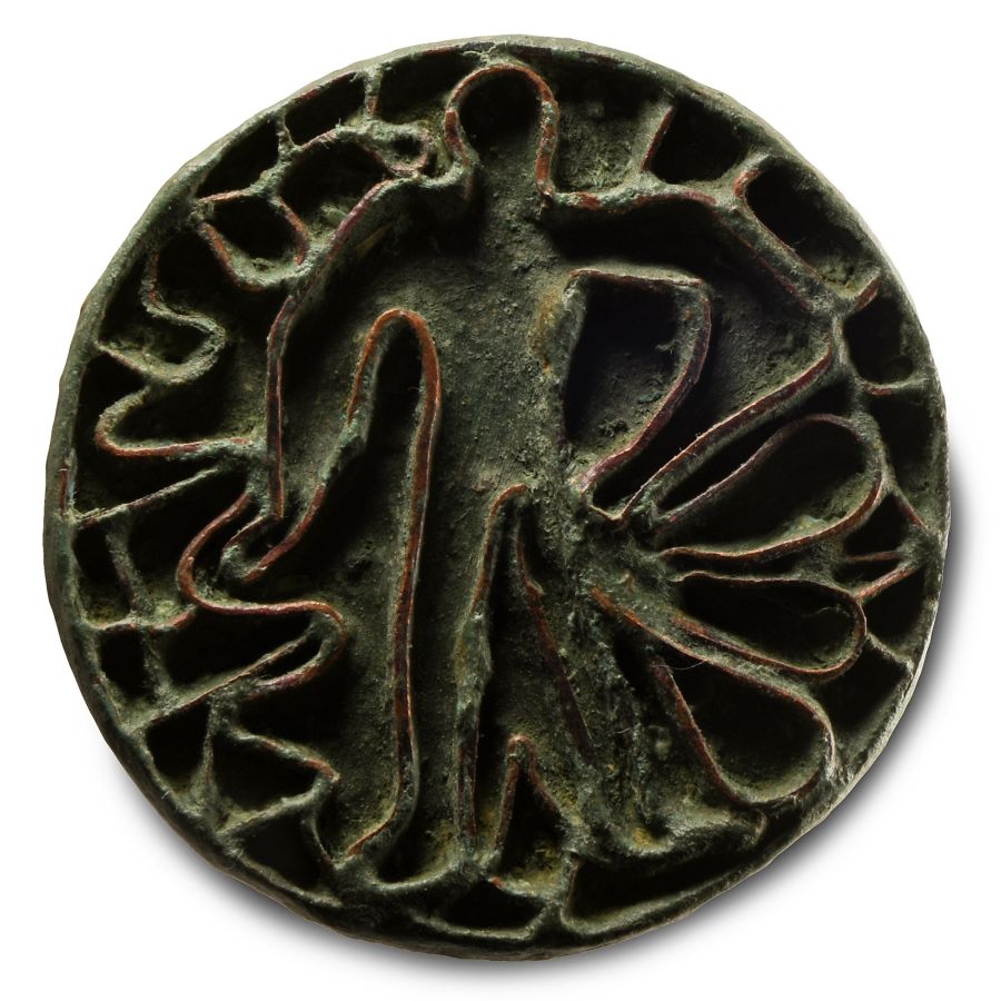 Large Bactrian Copper Stamp Seal with Standing Figure