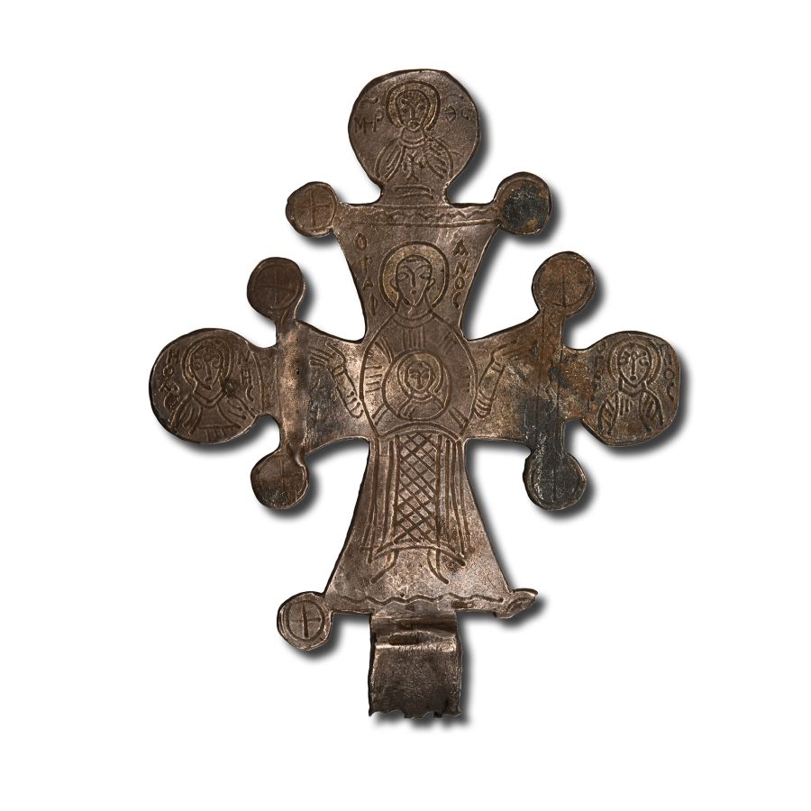 Post Byzantine Silver Cross with Saints