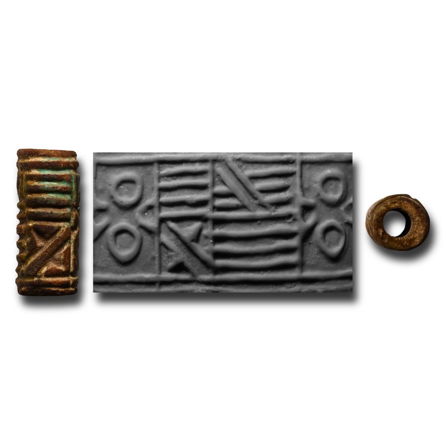 Egyptian Faience Cylinder Seal with Geometric Decoration