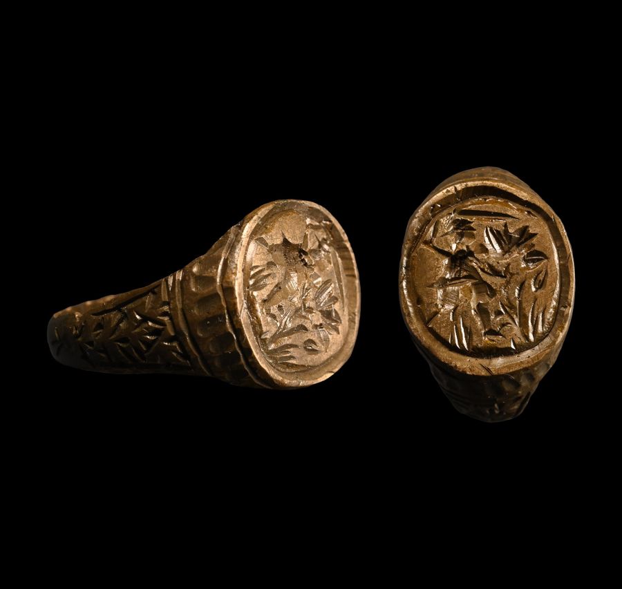 Tudor Period Bronze Ring with Marching Figure