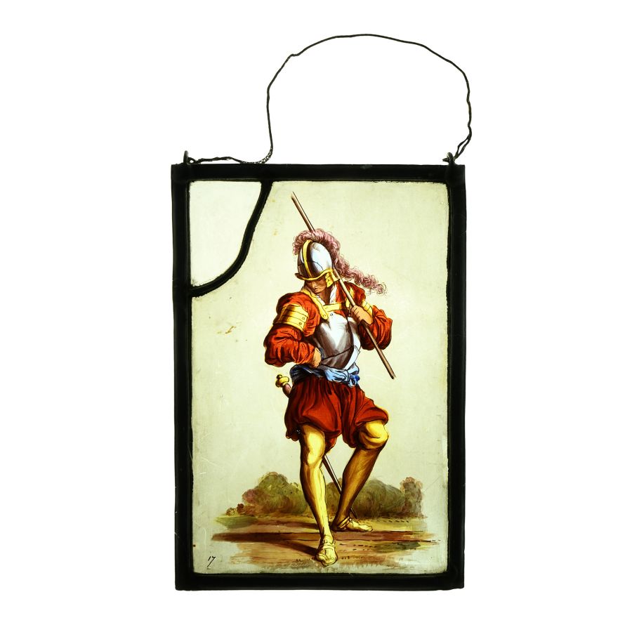 Post Medieval Stained Glass Panel of an Infantryman