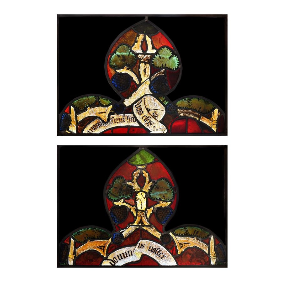 Renaissance Stained Glass Lancet-Arch Finial Pair
