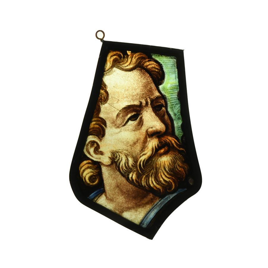 Renaissance Stained Glass Panel of a Bearded Man