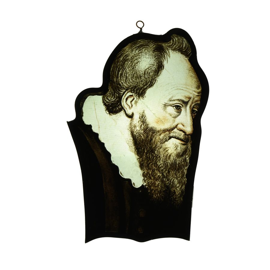 Renaissance Stained Glass Panel with Head of a Male Donor