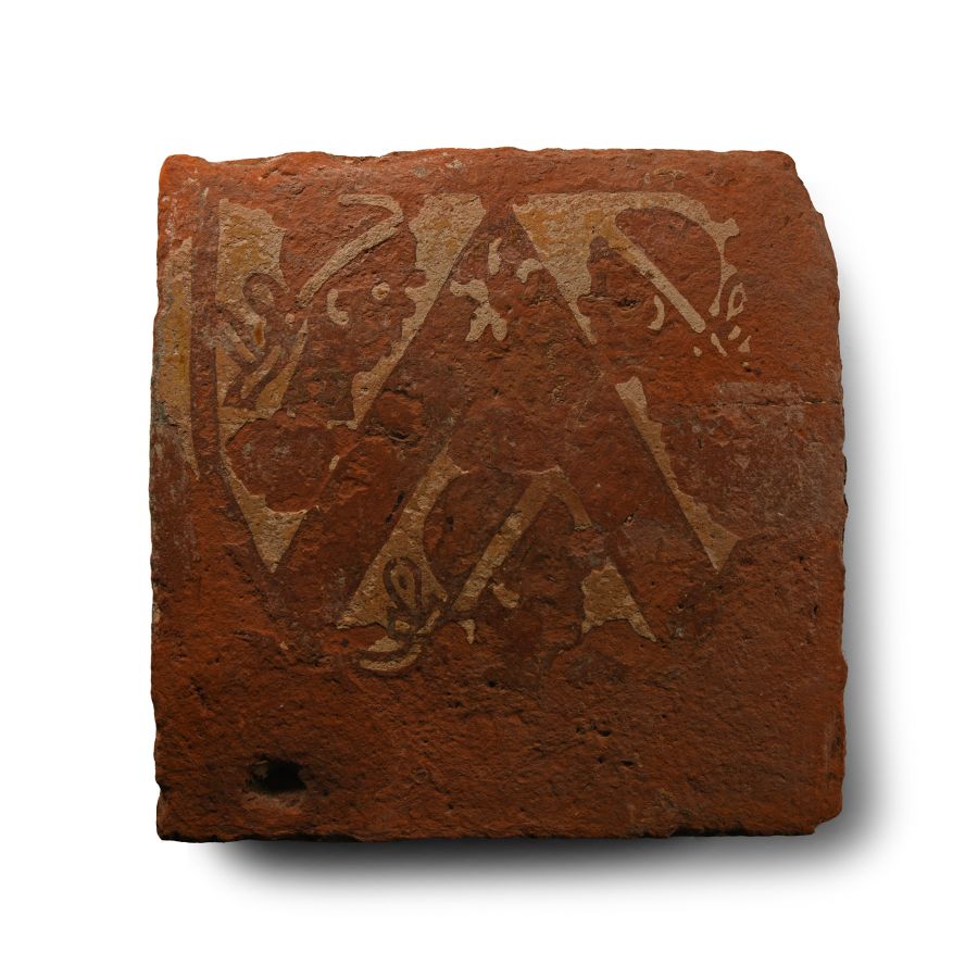 Medieval Heraldic Tile with the Heads of Three Moors within a Shield