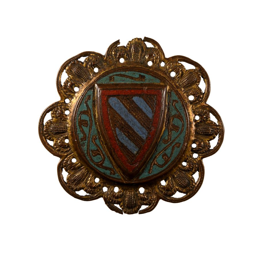 Medieval Limoges 'House of Burgundy' Bronze Heraldic Medallion with Champlevé Enamel