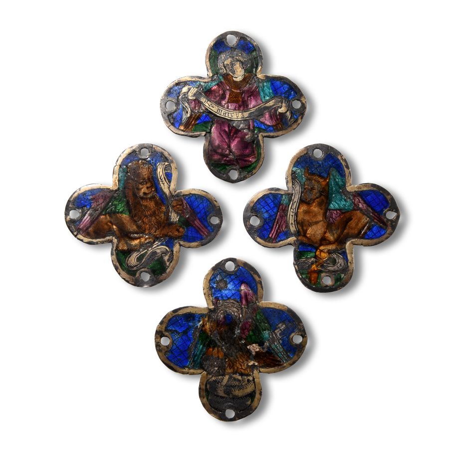 Medieval Four Basse-Taille Plaques from a Processional Cross Depicting Four Evangelists