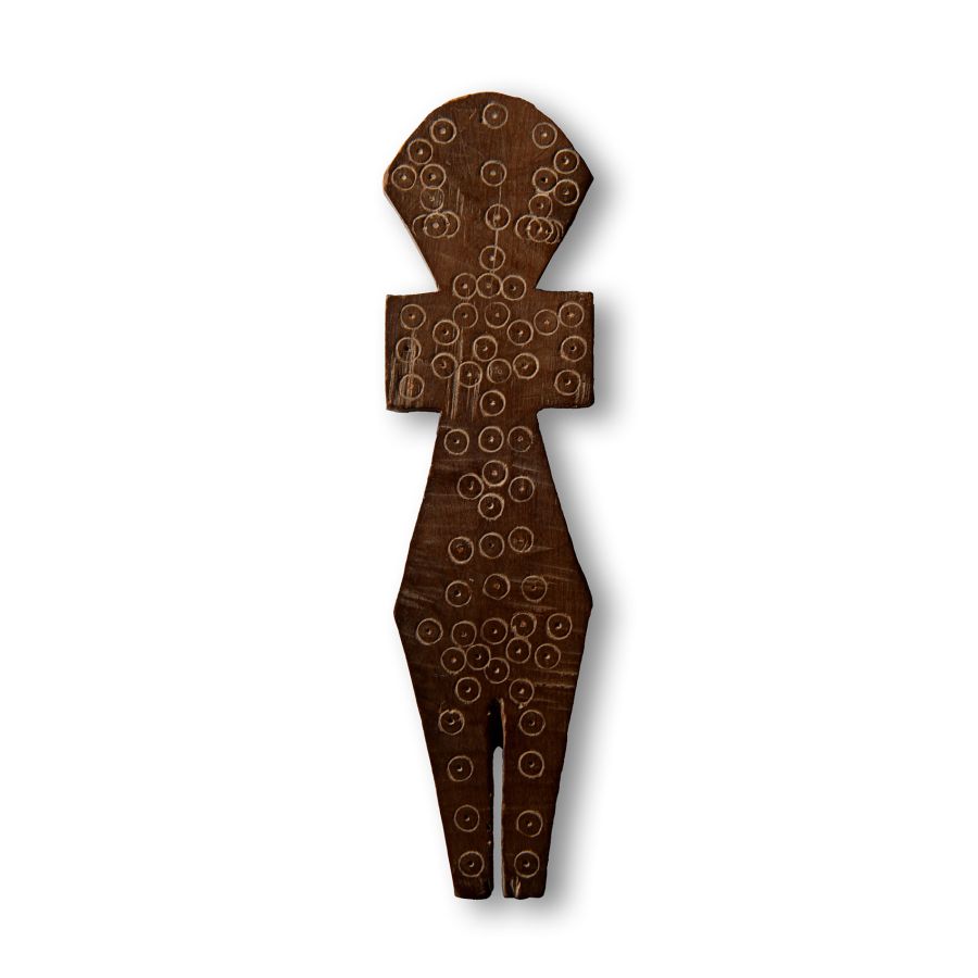 Egyptian Wooden Doll with Circular Decorations