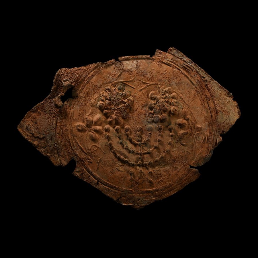 Roman Lead Sarcophagus Fragment with Menorah