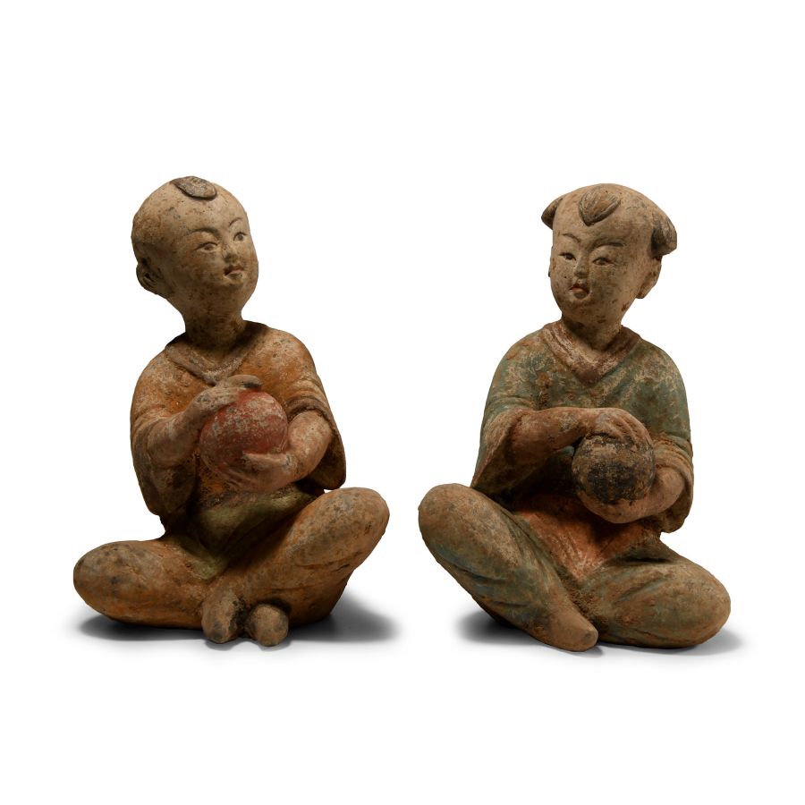 Chinese Wei Terracotta Seated Children Pair