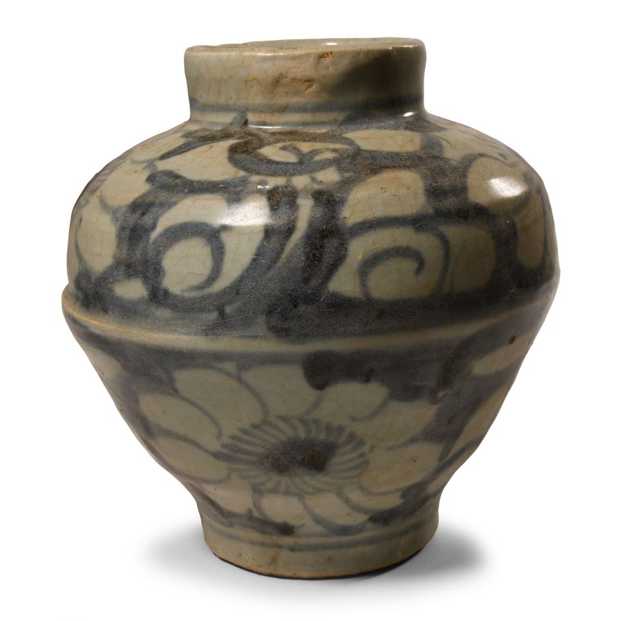 Chinese MIng Blue and White Jar with Peonies