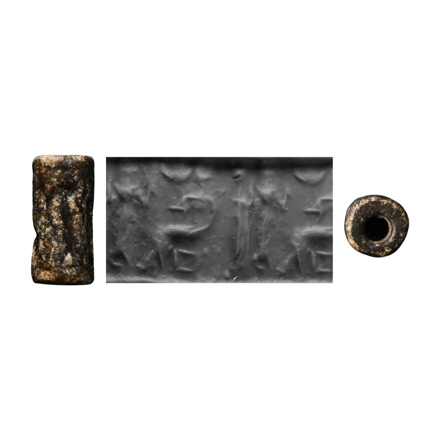 Western Asiatic Black Stone Cylinder Seal with Presentation Scene