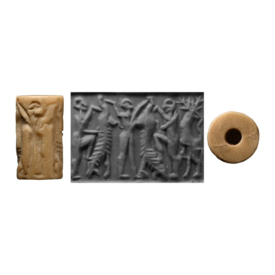 Mesopotamian Stone Cylinder Seal with Contest Scene