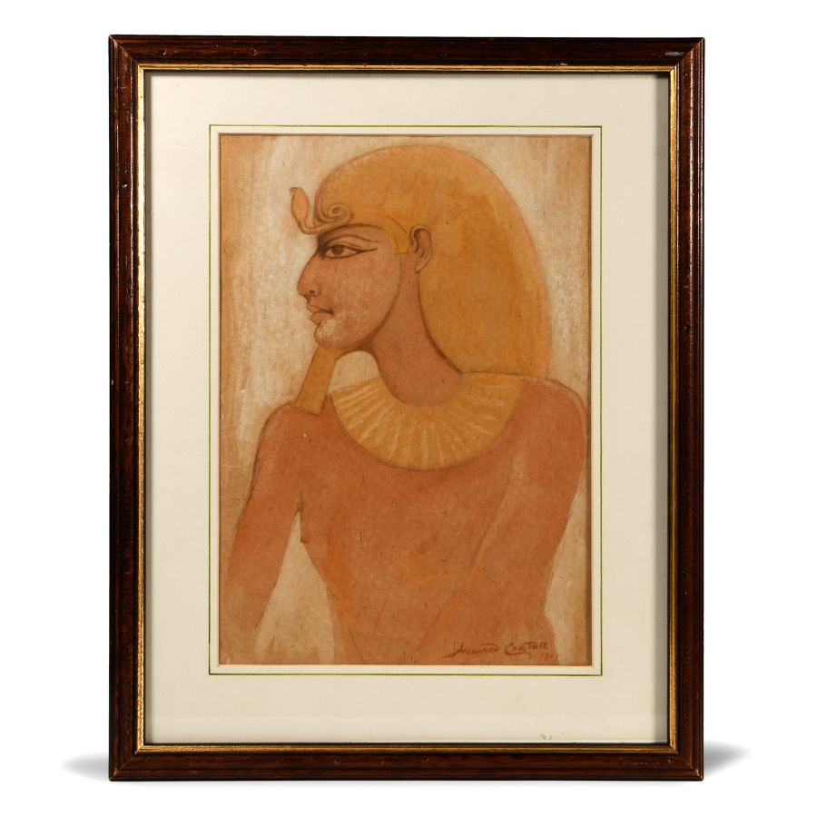 Egyptian Pharaoh Watercolour Attributed to Howard Carter
