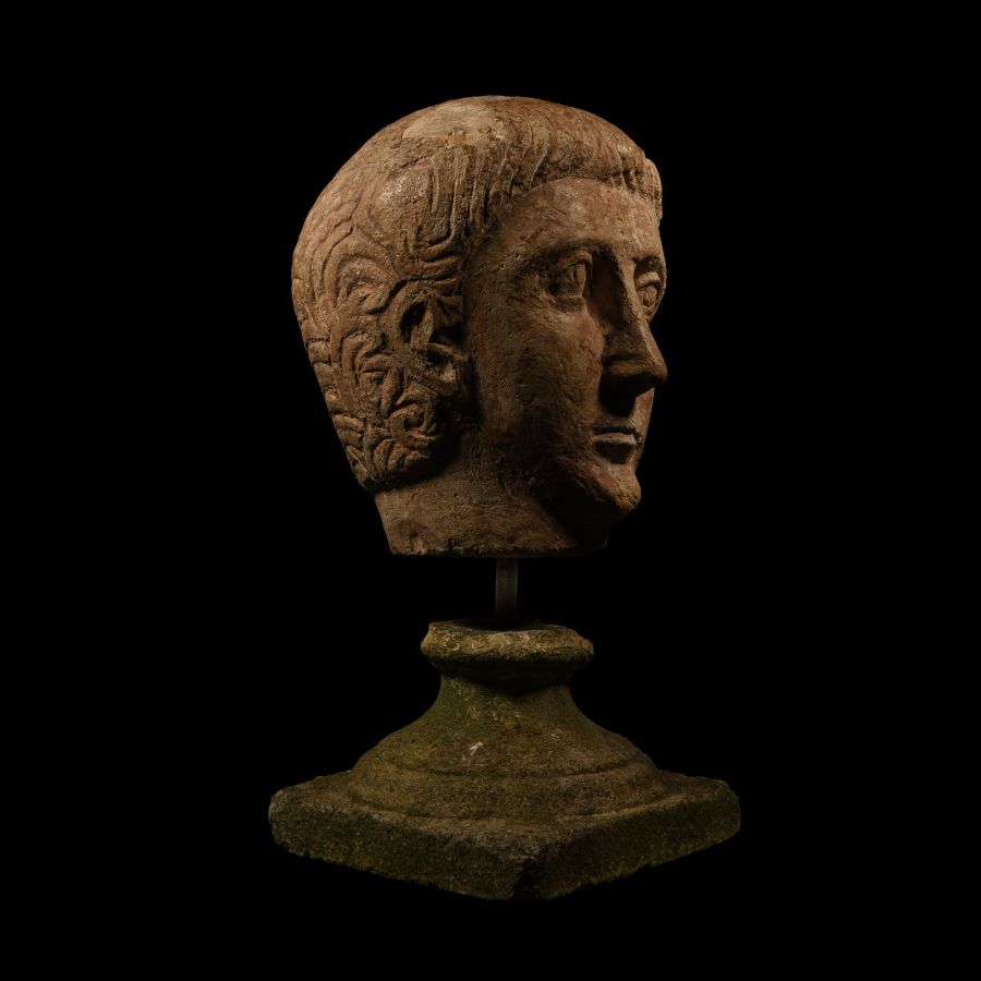 Over Life-Size Gallo-Roman Limestone Head of an Athlete