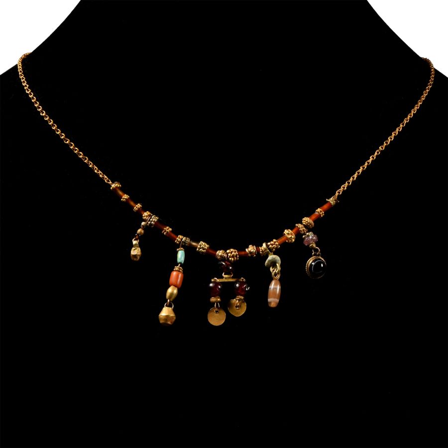 Western Asiatic Bead and Gold Element Necklace