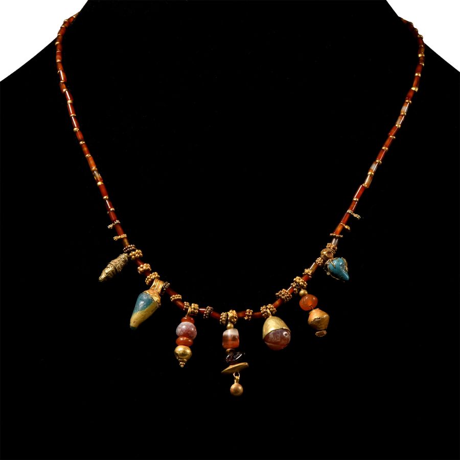 Western Asiatic Ancient Bead and Gold Element Necklace