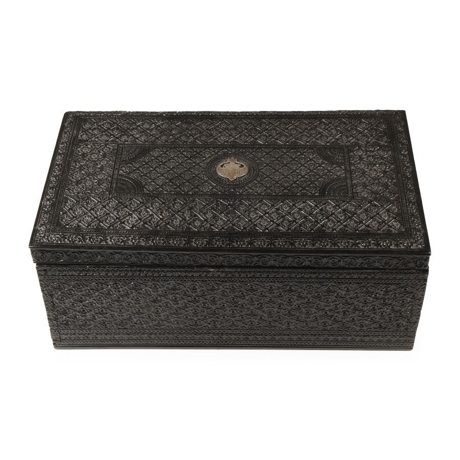 Northern Indian Nagina Ebony Writing Box with 'M H' Initials