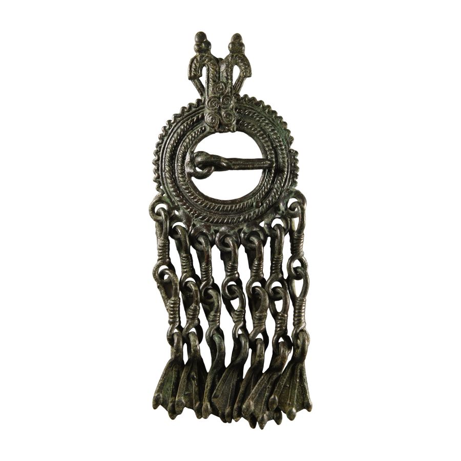 Large Viking Age Bronze Brooch with Duck-Foot Pendants