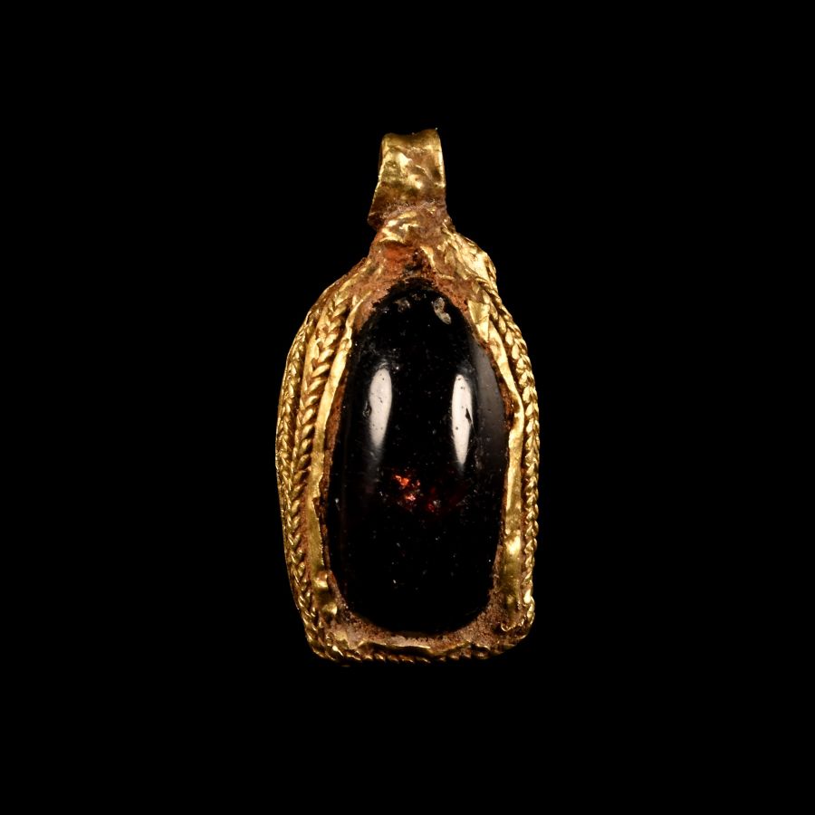Saxon Gold Pendant with Cabochon Garnet