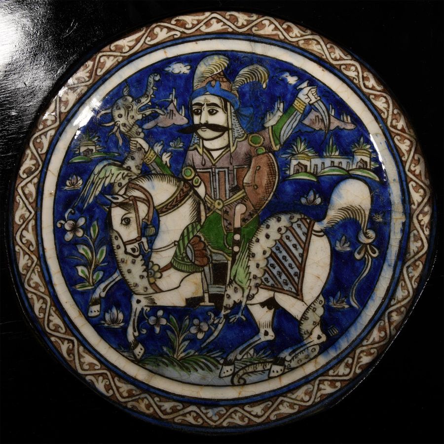 Qajar Glazed Plate with Hero