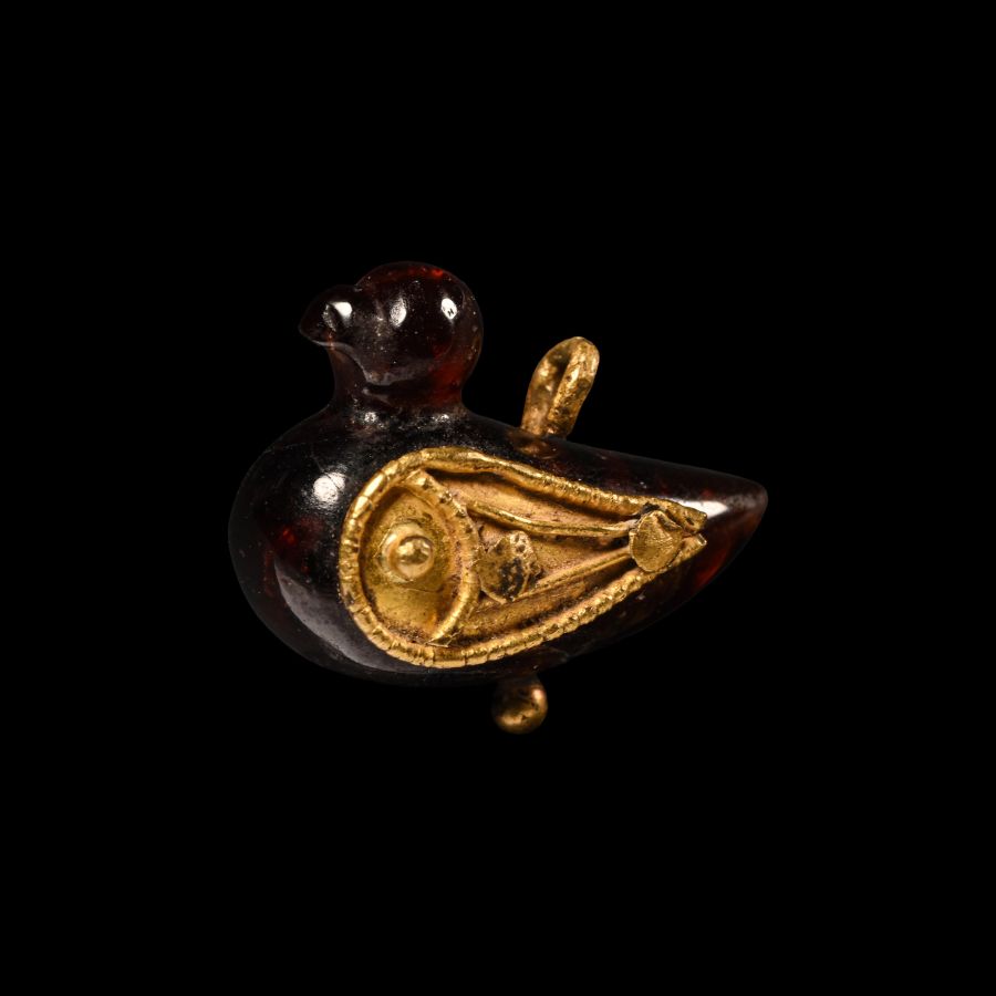 Greek Garnet and Gold Bird Pendant