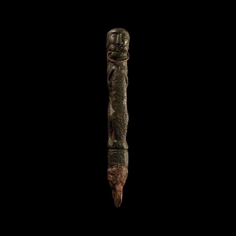 Charles II Period Bronze Knife Handle with Lion Holding Heraldic Shield