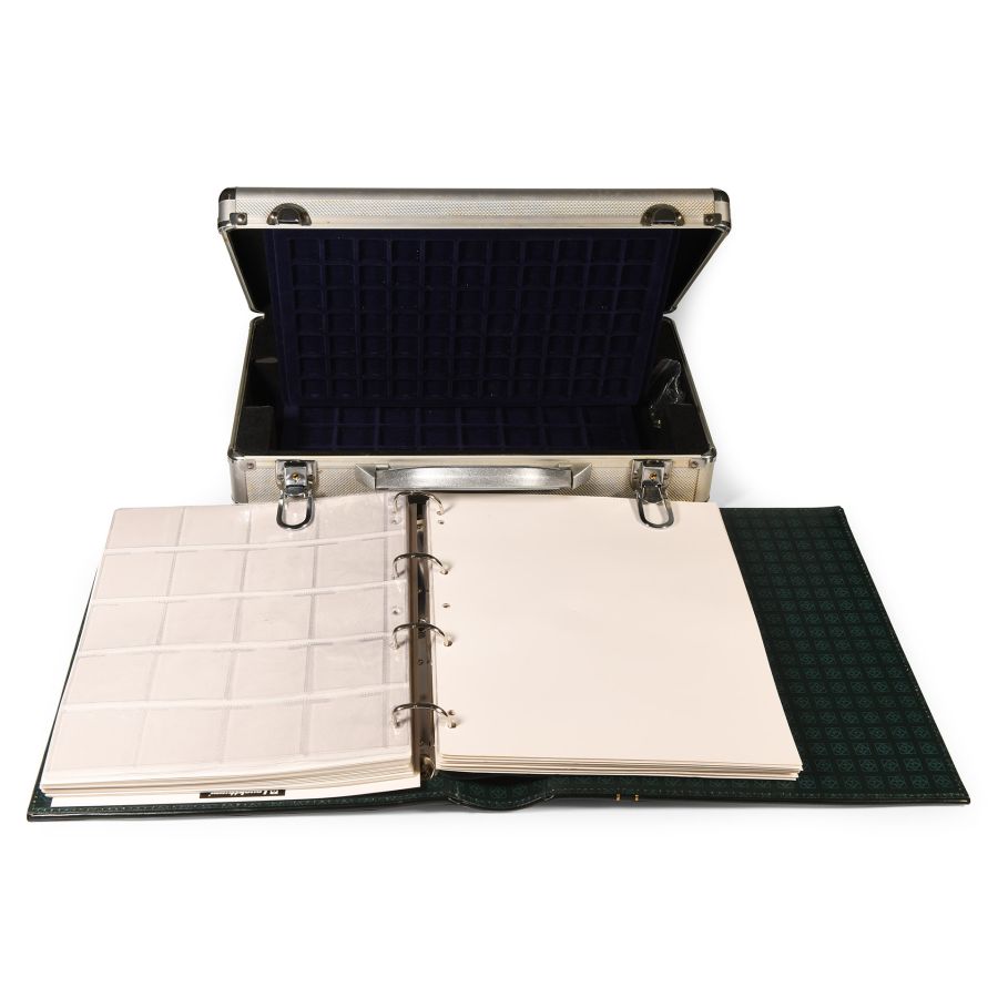 Aluminium Coin Case with Trays and Coin Album.