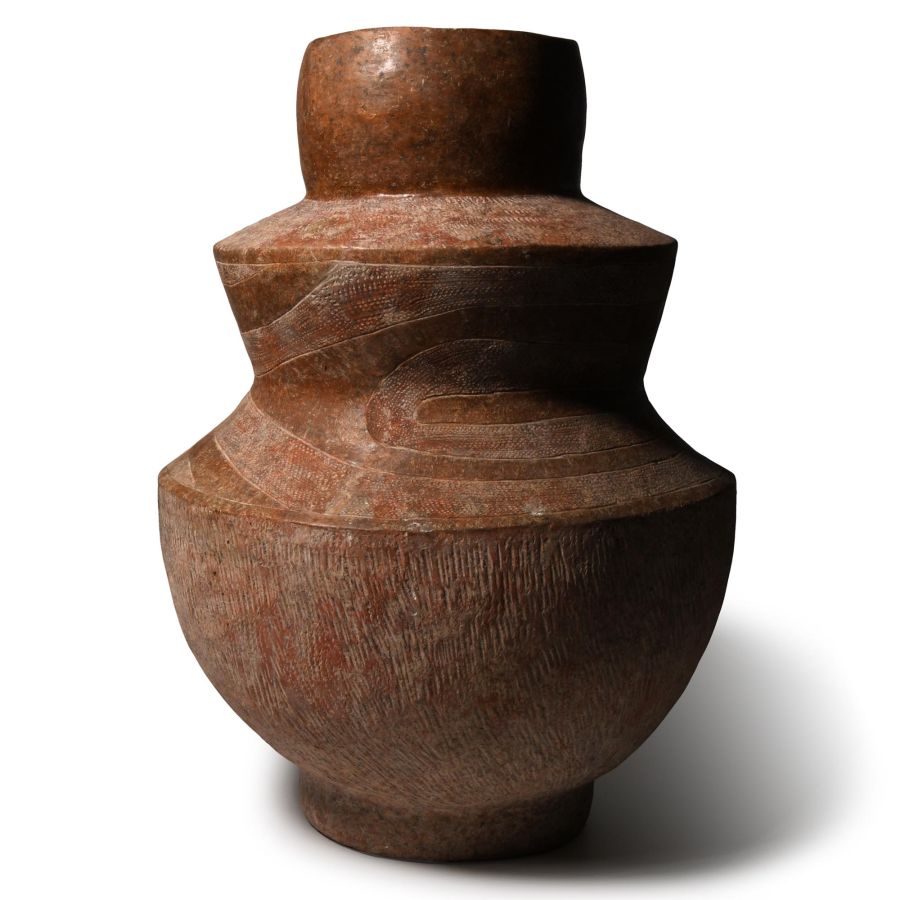 Large Ban Chiang Period Painted Stepped Terracotta Vase