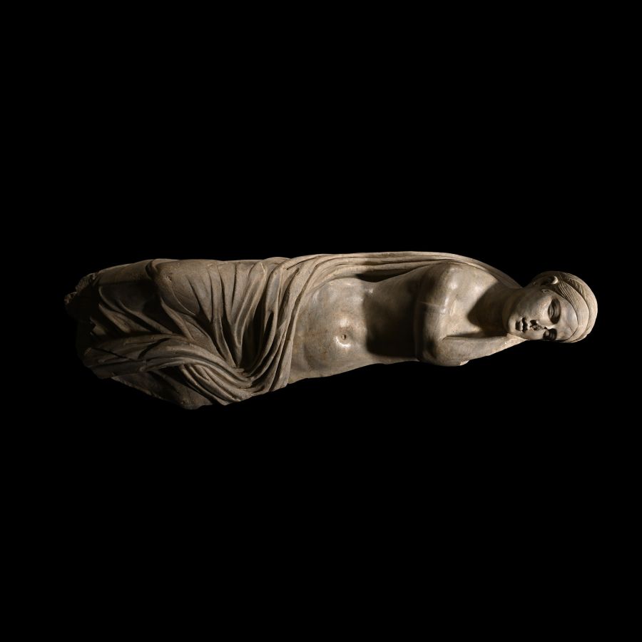 Life-Size Roman Marble Sleeping Girl from a Sarcophagus Lid