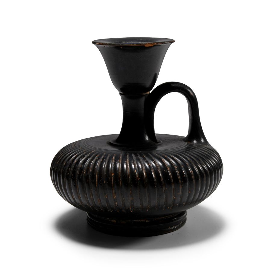 Greek Black-Glazed Ribbed Lekythos