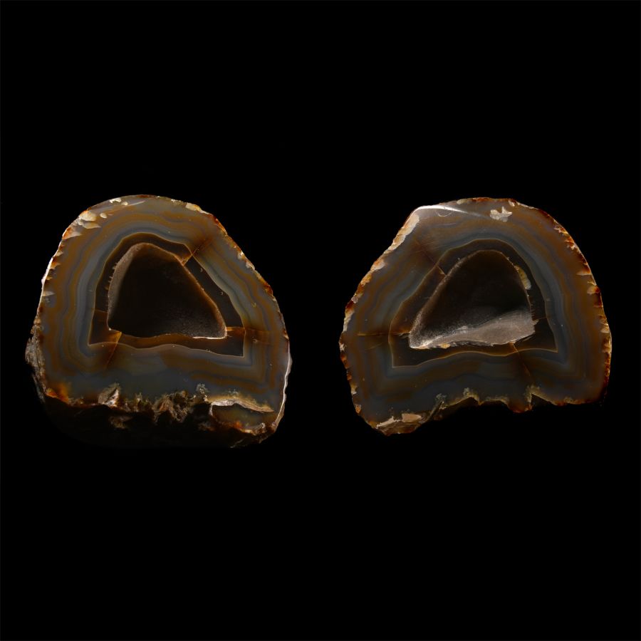 Natural History - Historic Large Cut and Polished Agate Mineral Specimen Pair