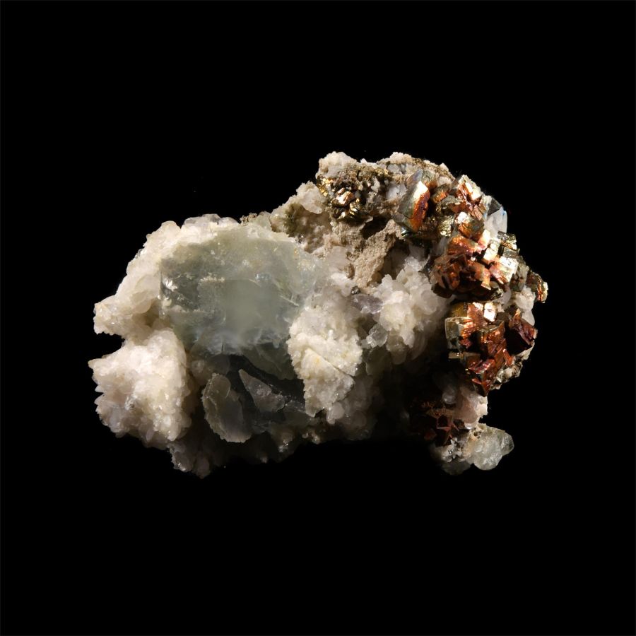 Natural History - Historic Pyrite on Calcite and Fluorite Mineral Specimen