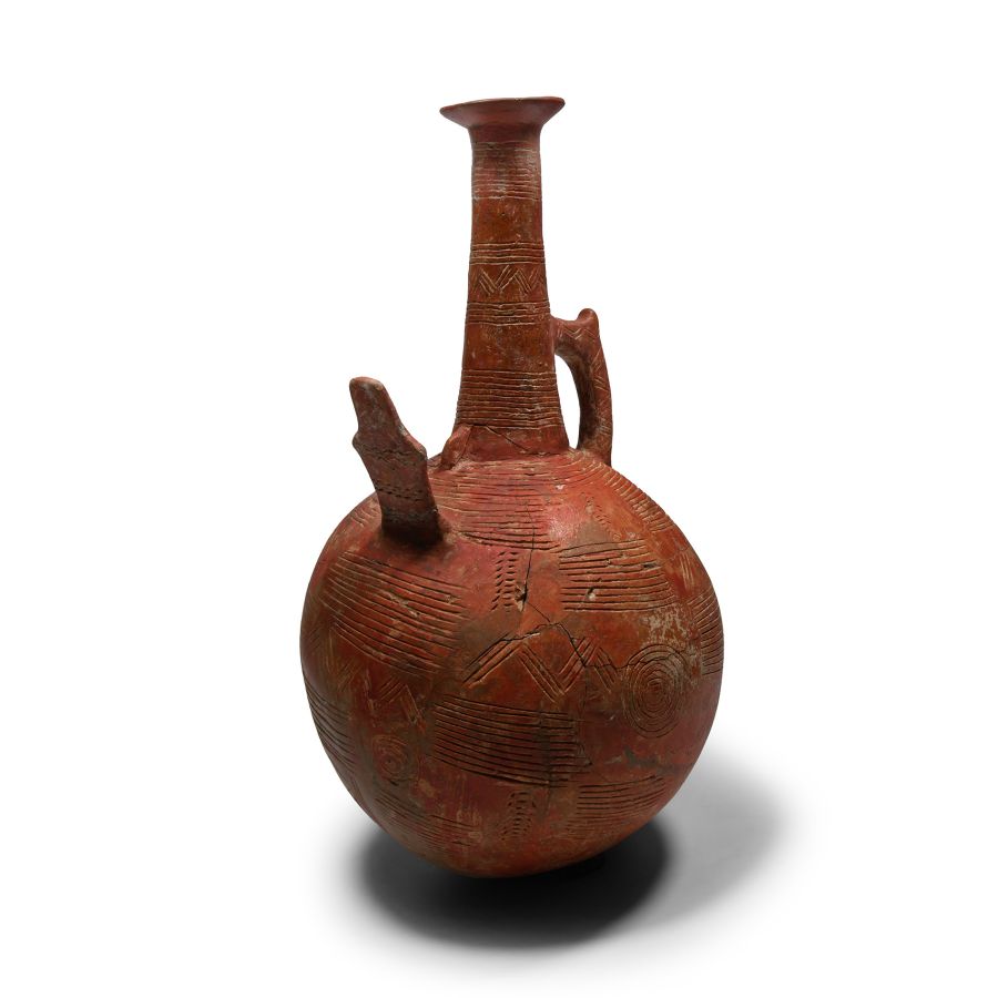 Large Cypriot Red Burnished Ware Jug with Plank Idol